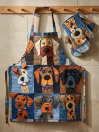 Love Dogs Quilted Apron Set (2-Piece) – Padded Apron + Heat-Resistant Oven Mitts