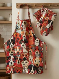 Love Dogs Quilted Apron Set (2-Piece) – Padded Apron + Heat-Resistant Oven Mitts