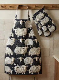 Black Sheep Quilted Apron Set (2-Piece) – Padded Apron + Heat-Resistant Oven Mitts